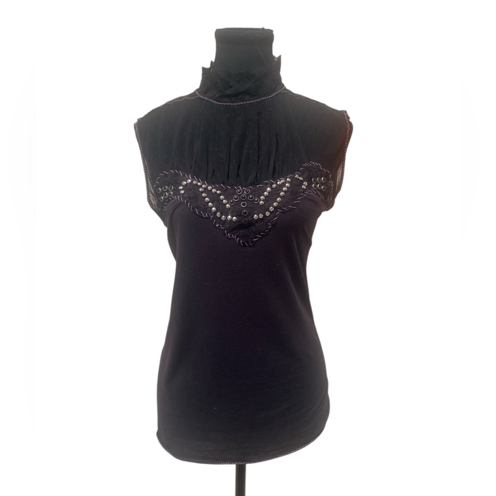 Free People Black Embellished Blouse GUC SP